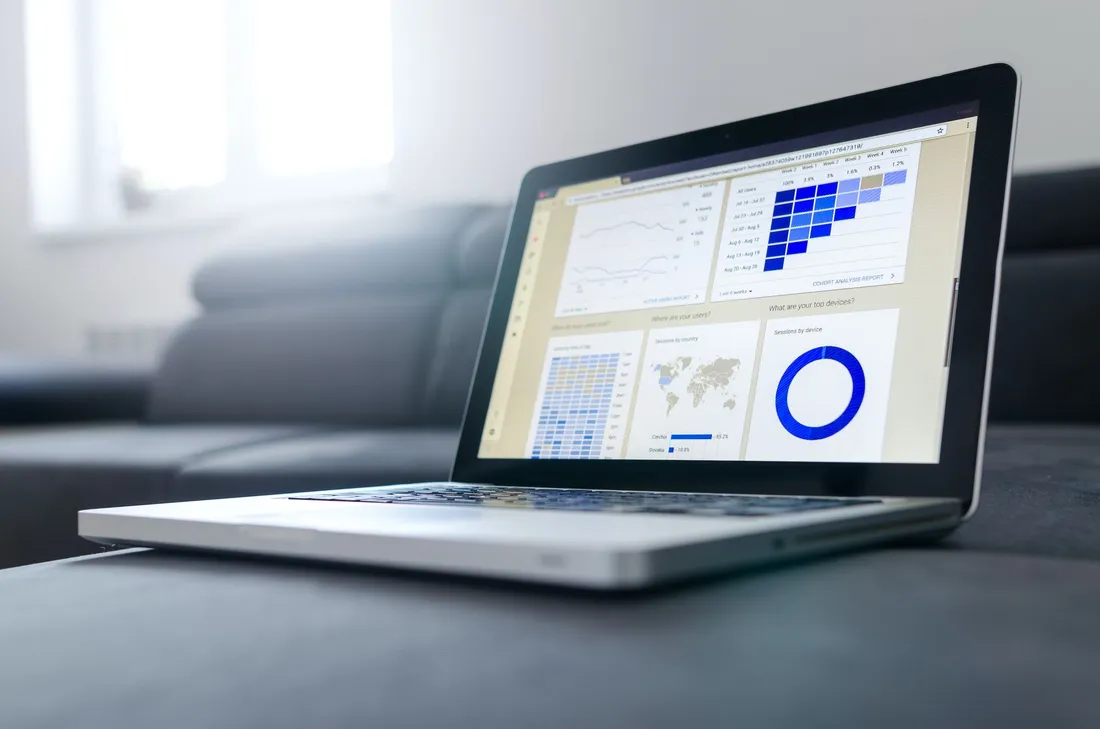 Laptop with dashboards on the screen