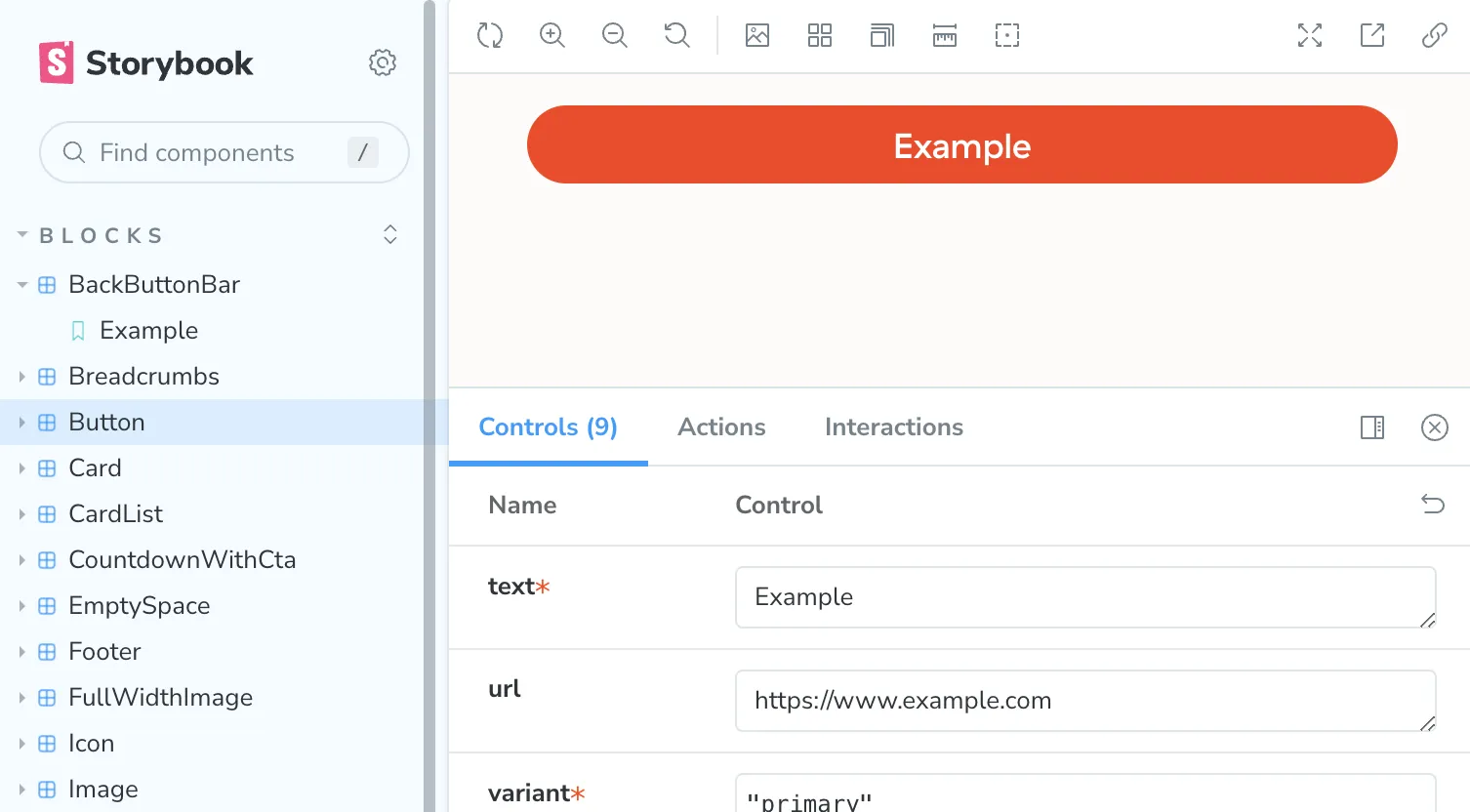 Storybook interface