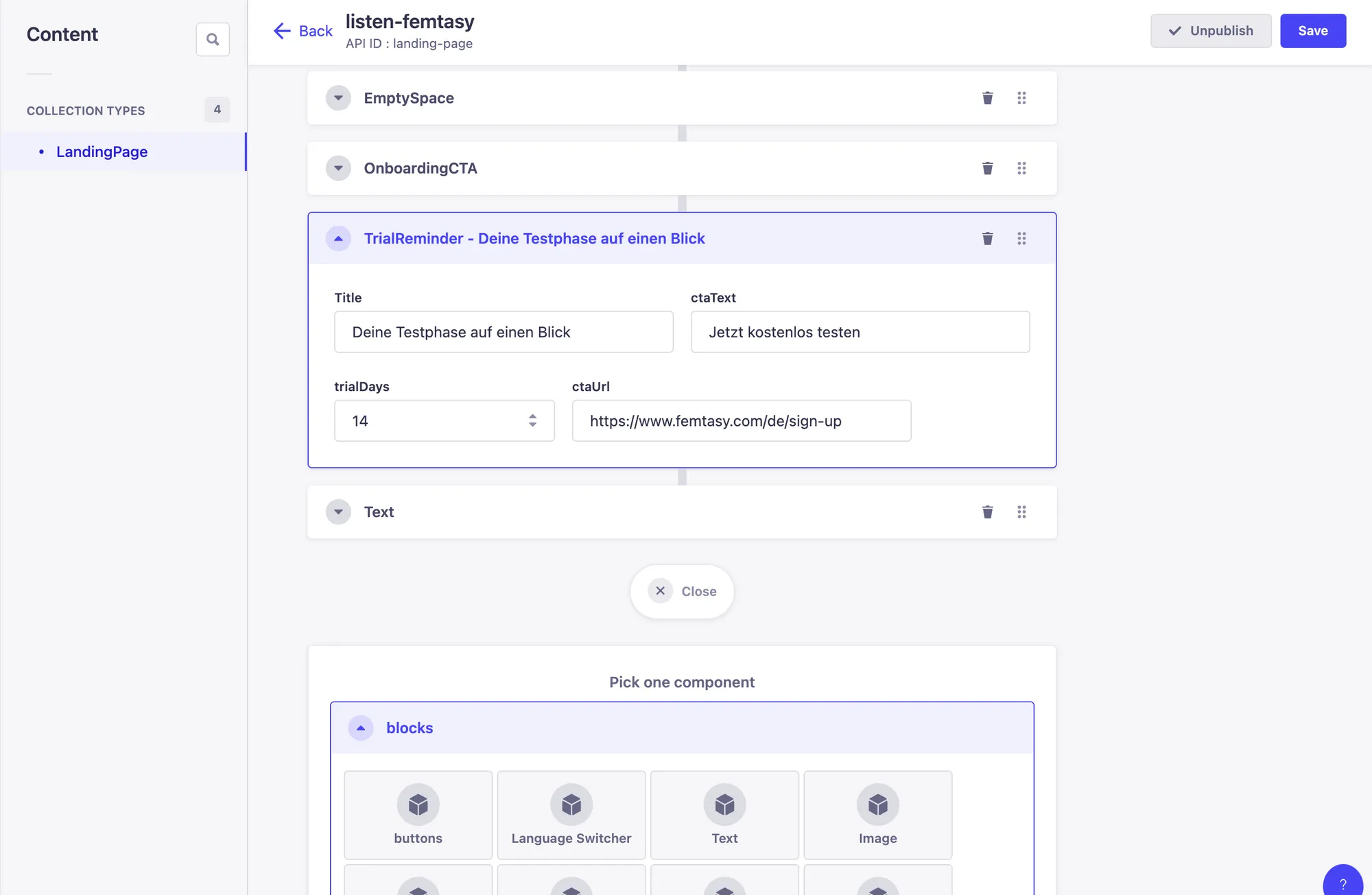 Strapi interface